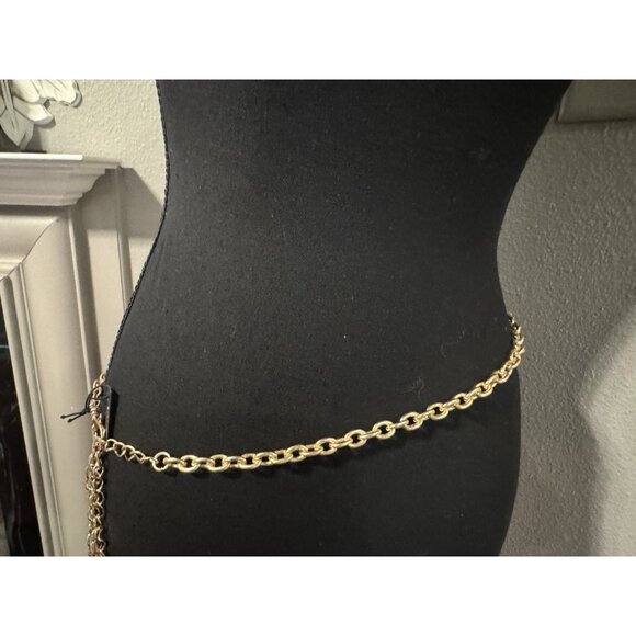NOIR Belt Long Rope Link Chain CZ Cross Goldtone Adjustable XL Extra Large NEW - Picture 6 of 12
